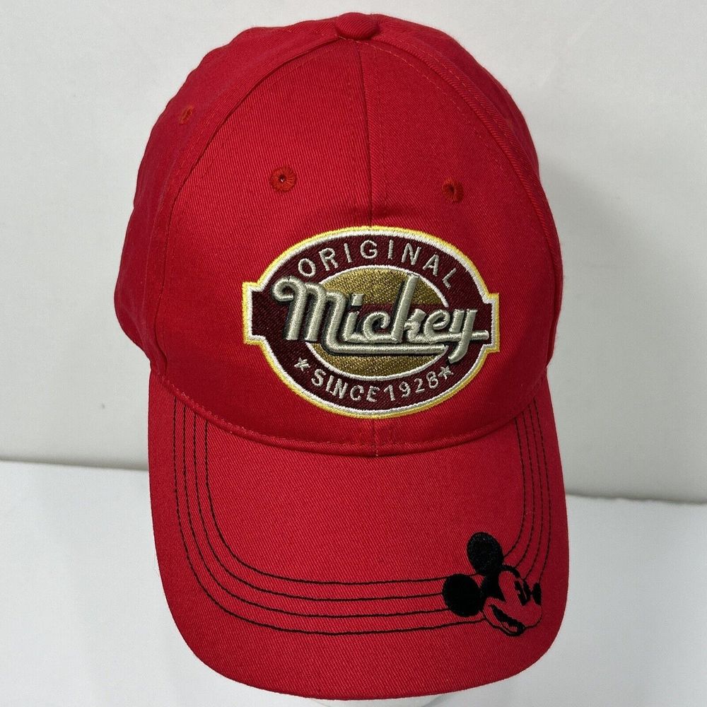 Disney Store Mickey Mouse Embroidered Patch Red Adult Hat Adjustable Hook Loop
